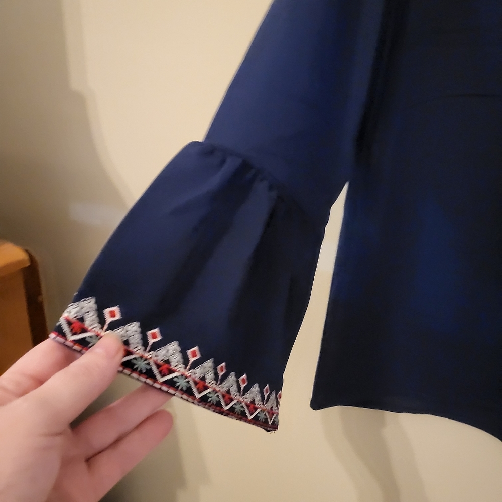 Womens blue 3/4 sleeve blouse - Picture 2 of 4